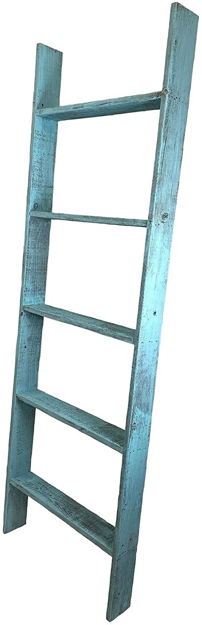 Rustic Farmhouse 5ft Reclaimed Wood Decorative Bookcase Picket Ladder